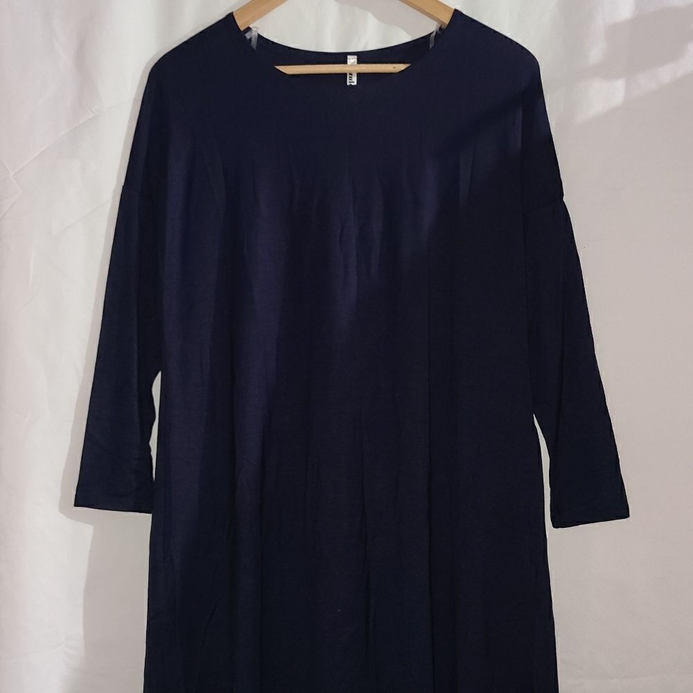 Azules Navy Blue Long Sleeve Tunic Dress Shirt Size S